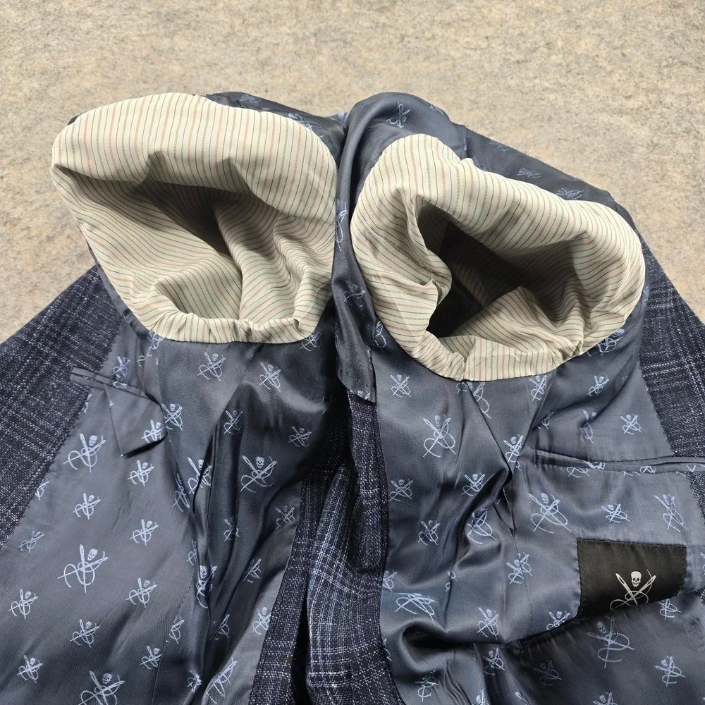 John Varvatos USA Mens Blazer 38R Blue Plaid Wool Linen Sport Coat Bond-JF